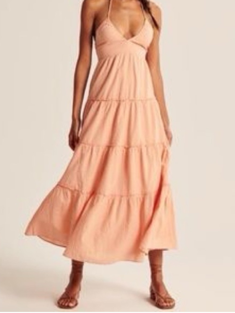 Abercrombie & Fitch Peach Halter Tiered Maxi Dress
